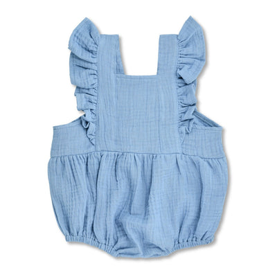 Apple Park Muslin Flutter Sleeve Romper - Blue