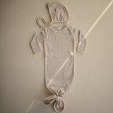 Mushie Organic Cotton Ribbed Baby Bonnet – Newborn Tie Hat