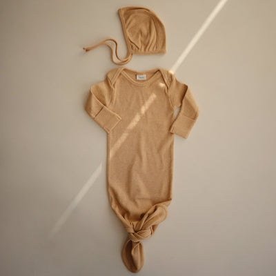Mushie Organic Cotton Ribbed Baby Bonnet – Newborn Tie Hat