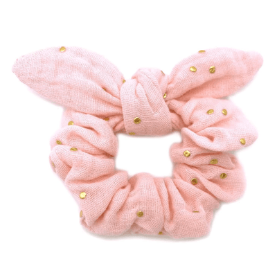 BB & Co Scrunchie with bow - gauze pink blush gold dots - Euromallusa