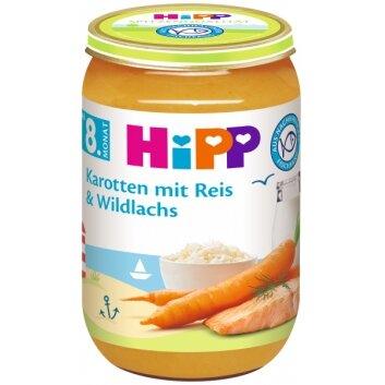 HiPP Carrots With Rice And Wild Salmon Puree in Jar 220G (6535) - Euromallusa