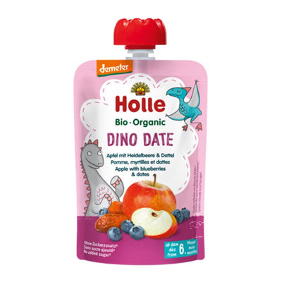 Holle Dino Date – Pouch Apple With Blueberries & Dates 100 G (151404) - Euromallusa