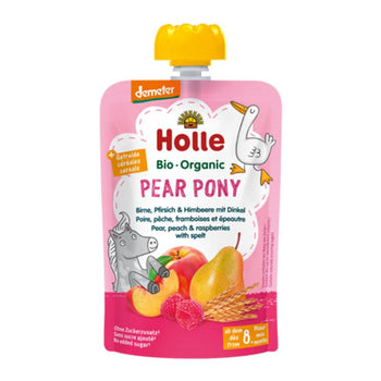 Holle Pear Pony – Pouch Pear, Peach & Raspberries With Spelt 100 G (151104) - Euromallusa