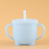 No Spill Sippy Silicone Cup with Straw (Blue) - Euromallusa