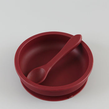 Silicone Suction Baby Bowl with Spoon (Merlot) - Euromallusa
