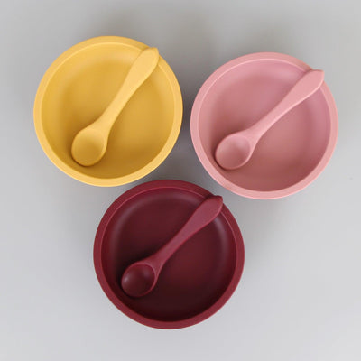 Silicone Suction Baby Bowl with Spoon (Mustard) - Euromallusa